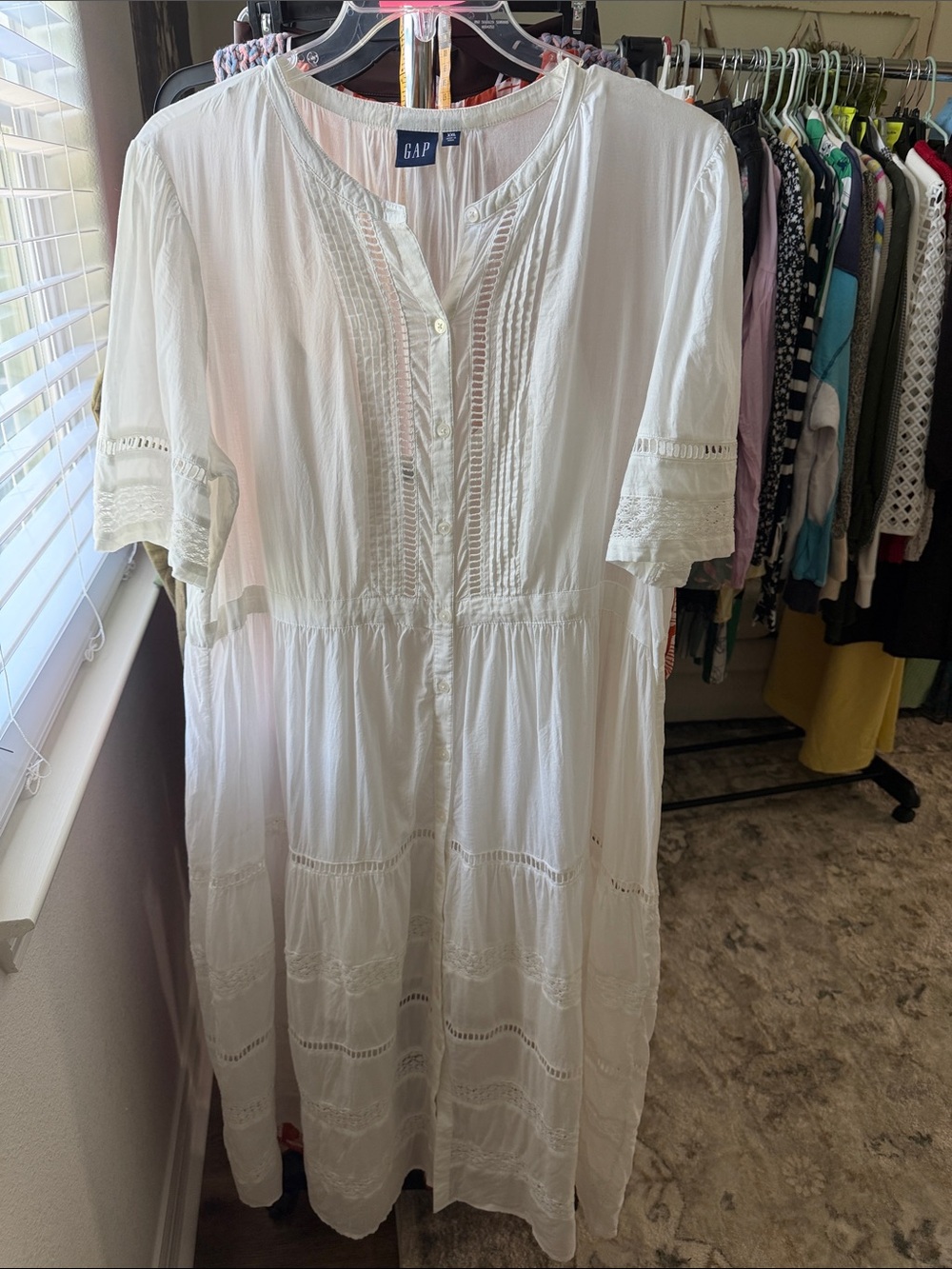 GAP White Cotton Eyelet Maxi Dress